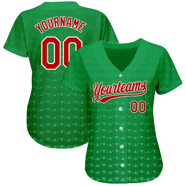 Custom Kelly Green Red-White 3D Pattern Design Authentic Baseball Jersey alternate