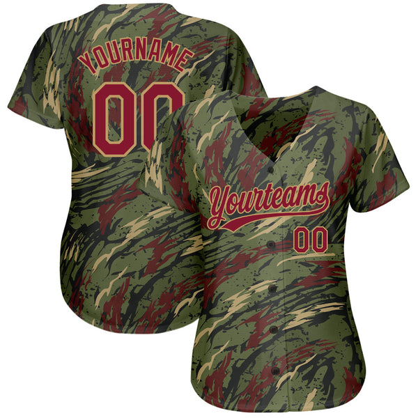 Custom Olive Crimson-Old Gold 3D Pattern Design Authentic Salute To Service Baseball Jersey alternate