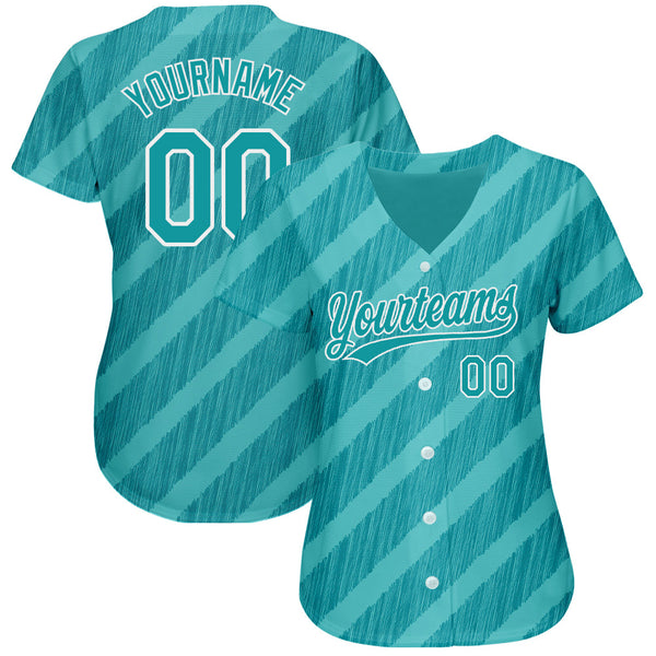 Custom Aqua Teal-White 3D Pattern Design Authentic Baseball Jersey alternate