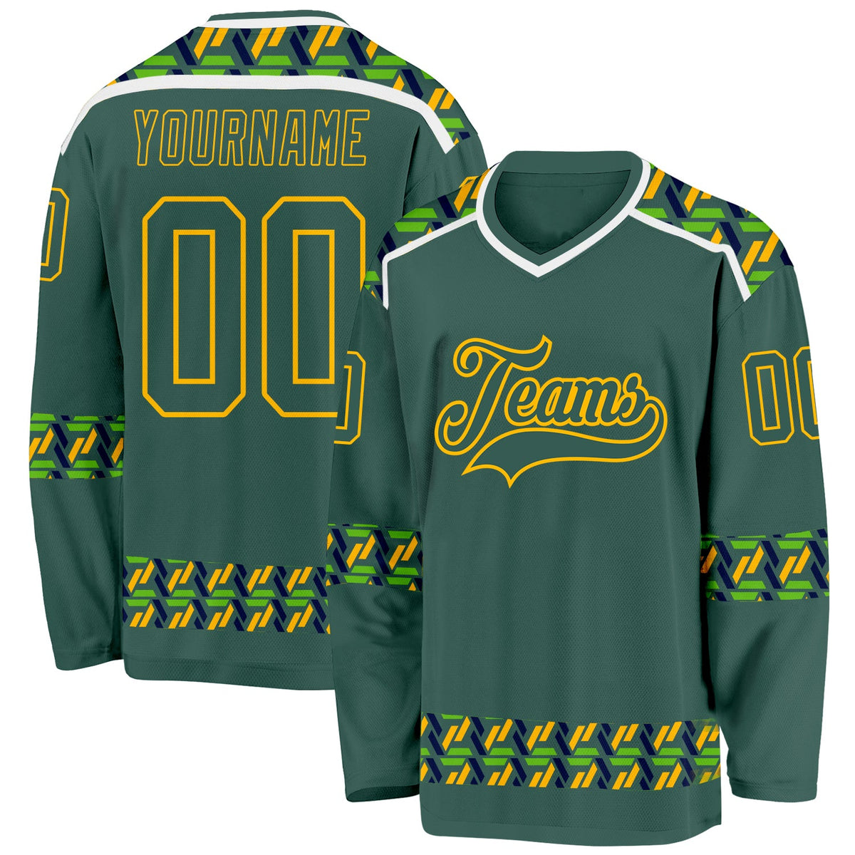 Custom Green Gold-White Plaid Hockey Jersey