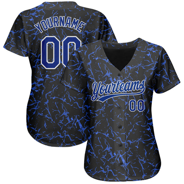 Custom Black Royal-White 3D Pattern Design Authentic Baseball Jersey alternate