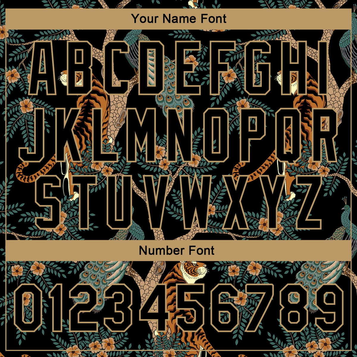 Custom Black Black-Old Gold 3D Pattern Design Tiger And Peacock Authentic Basketball Jersey - Detail