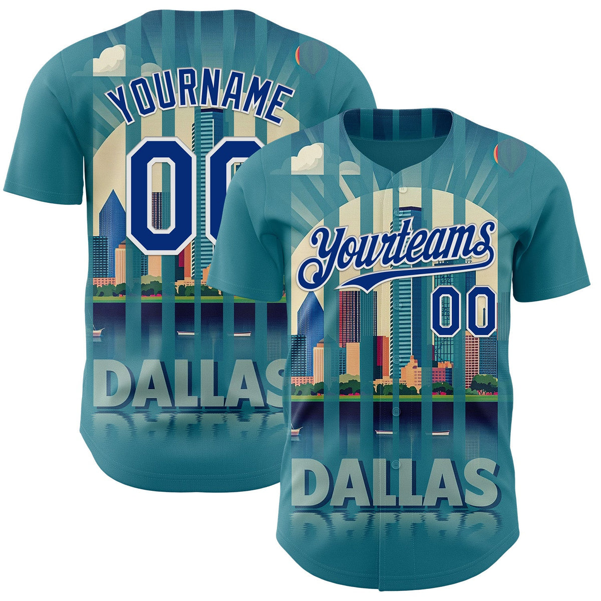 Custom Blue Royal-White Dallas Texas Urban Cityscape Landmark City Symbol Authentic Baseball Jersey
