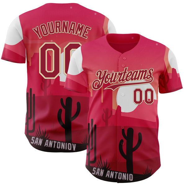 Custom Pink Cardinal-City Cream San Antonio Cactus Western Sunset City Symbol Authentic Baseball Jersey