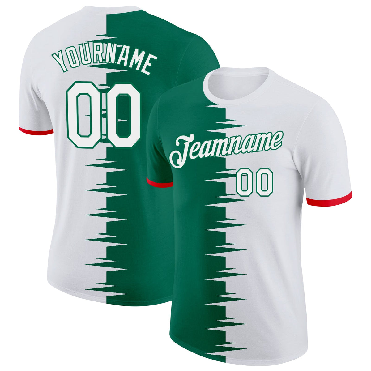Custom Kelly Green White-Fire Red Mexico Soccer Jersey Performance T-Shirt