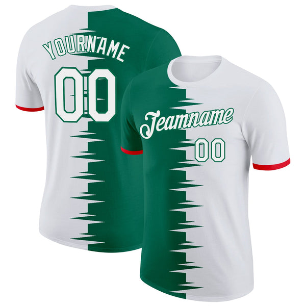 Custom Kelly Green White-Fire Red Mexico Soccer Jersey Performance T-Shirt