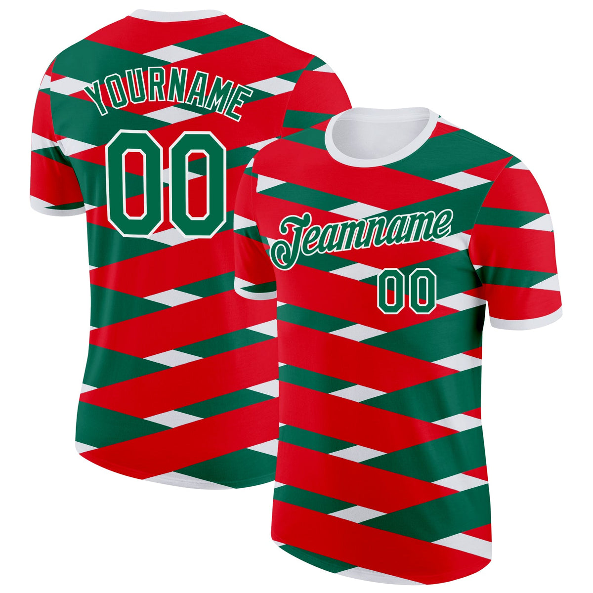 Custom Fire Red Kelly Green-White Mexico Soccer Jersey Performance T-Shirt