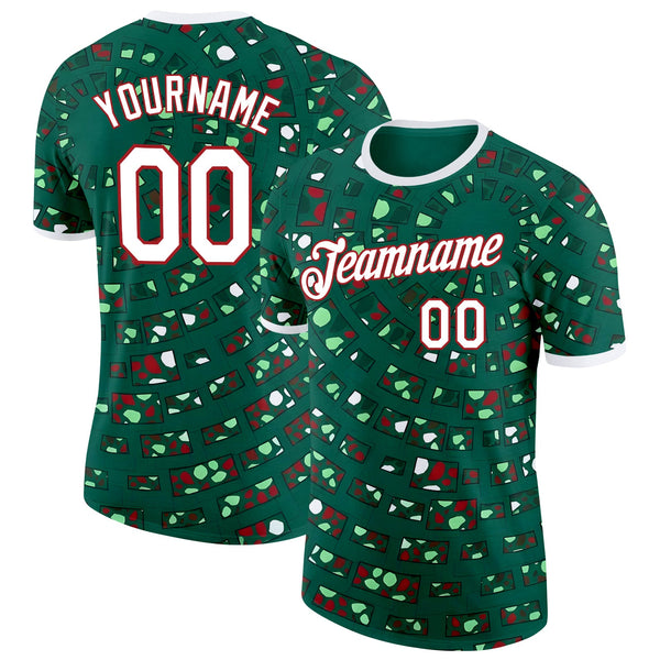 Custom Green White-Red Mexico Soccer Jersey Performance T-Shirt