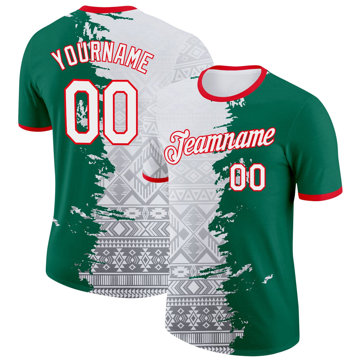 Custom White Kelly Green-Fire Red Mexico Tribal Soccer Jersey Performance T-Shirt