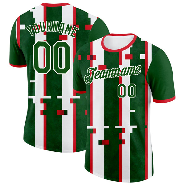 Custom Green White-Red Mexico Soccer Jersey Performance T-Shirt