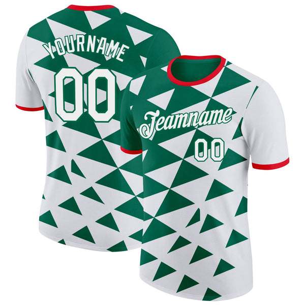 Custom White Kelly Green-Fire Red Mexico Soccer Jersey Performance T-Shirt