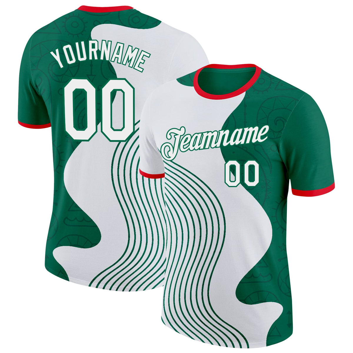 Custom White Kelly Green-Fire Red Mexico Soccer Jersey Performance T-Shirt