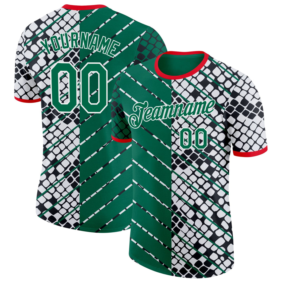 Custom White Kelly Green Fire Red-Black Mexico Snake Python Print Soccer Jersey Performance T-Shirt