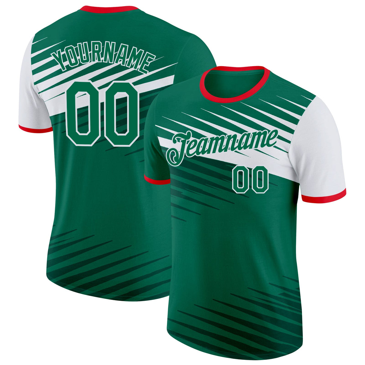 Custom Kelly Green White-Fire Red Mexico Soccer Jersey Performance T-Shirt
