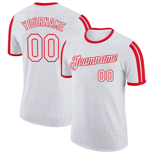 Custom White Fire Red Denmark Soccer Jersey Performance T-Shirt