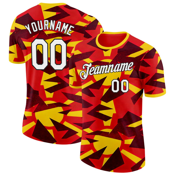 Custom Red White Black-Yellow North Macedonia Soccer Jersey Performance T-Shirt