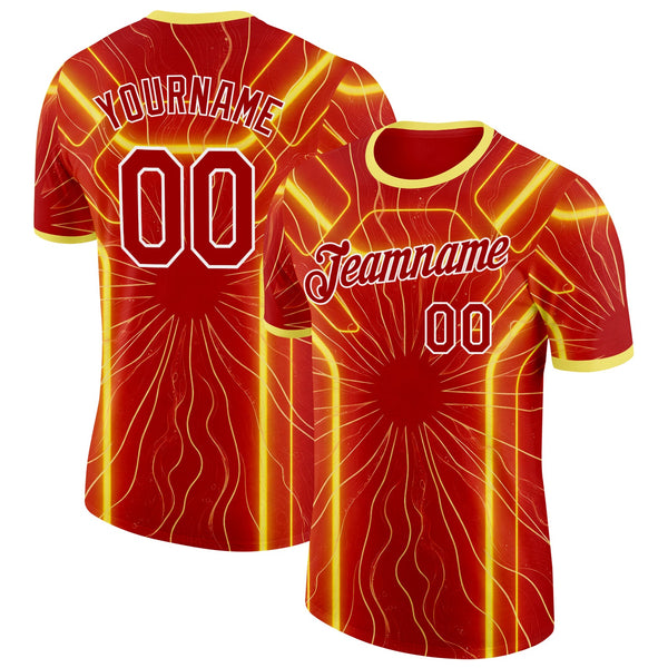 Custom Red White-Yellow North Macedonia Soccer Jersey Performance T-Shirt