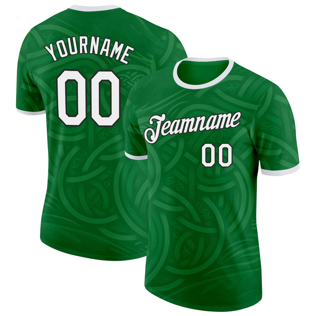 Custom Green White-Black Ireland Celtic Knot Soccer Jersey Performance T-Shirt