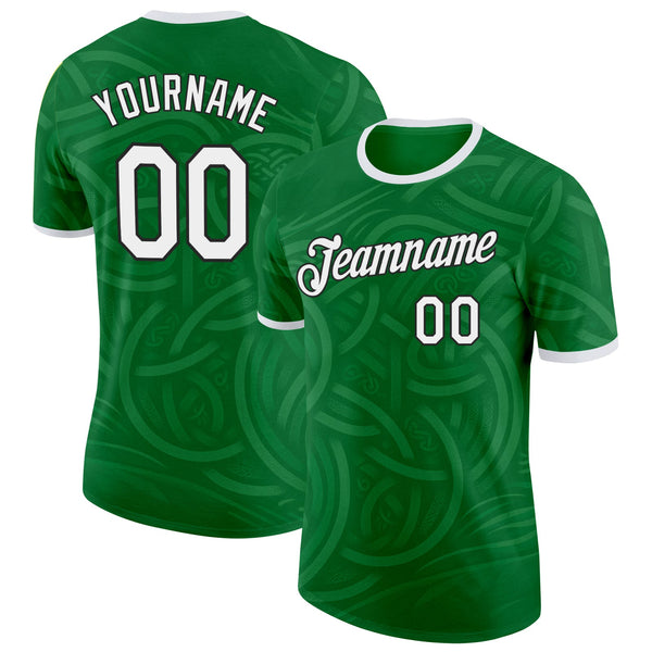 Custom Green White-Black Ireland Celtic Knot Soccer Jersey Performance T-Shirt