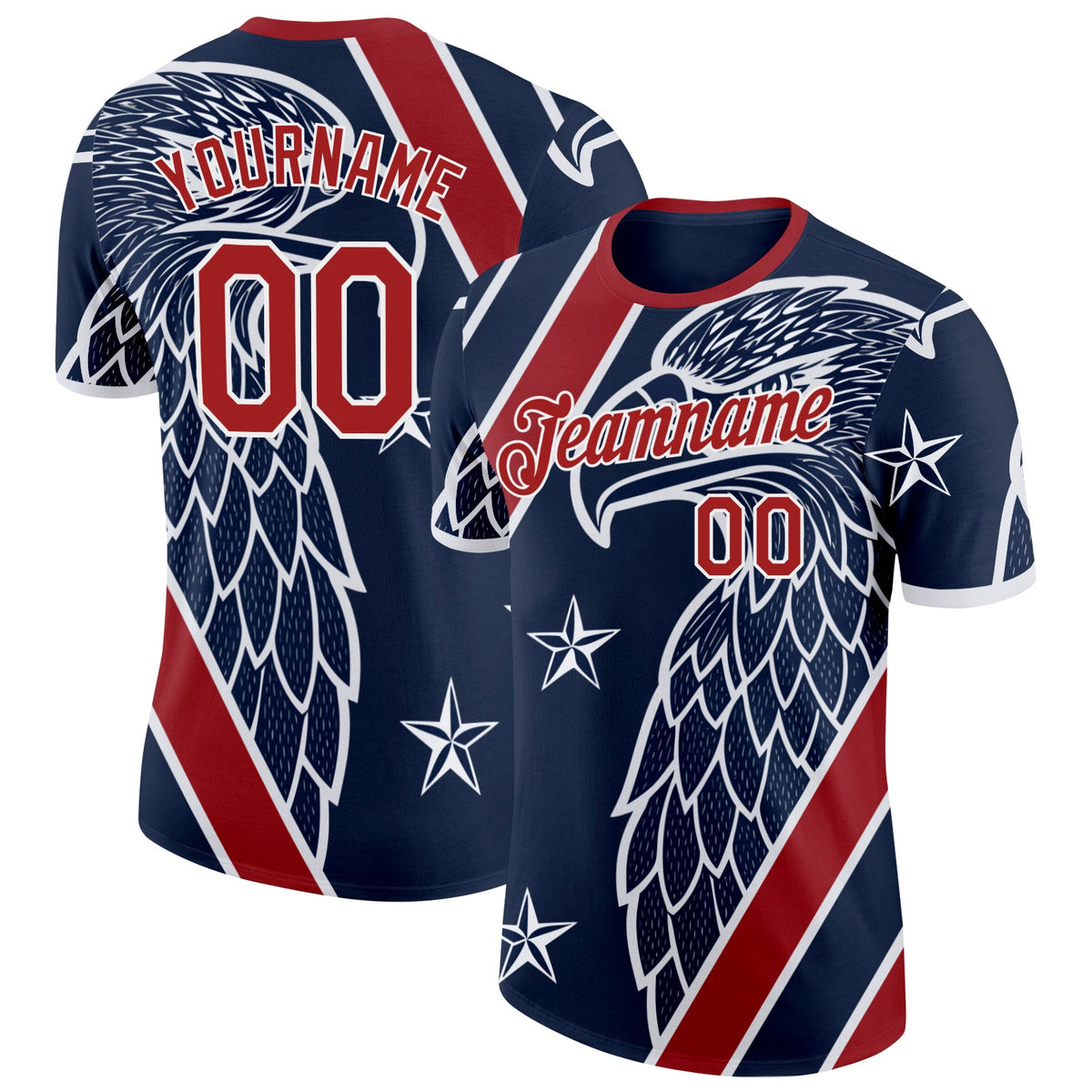 Custom Blue Red-White USA Flag Eagle And Star Soccer Jersey Performance T-Shirt
