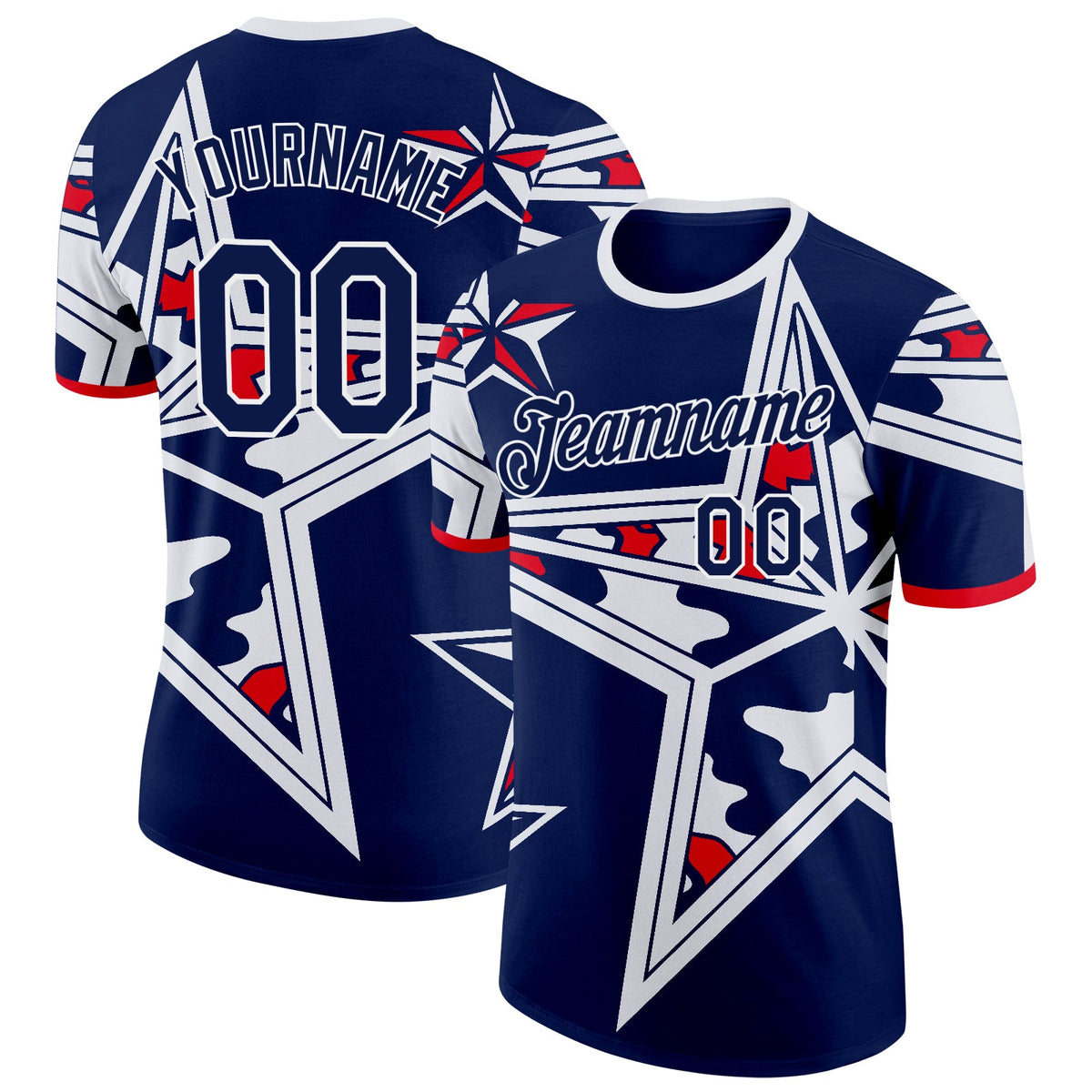 Custom Navy Red-White USA Star Soccer Jersey Performance T-Shirt