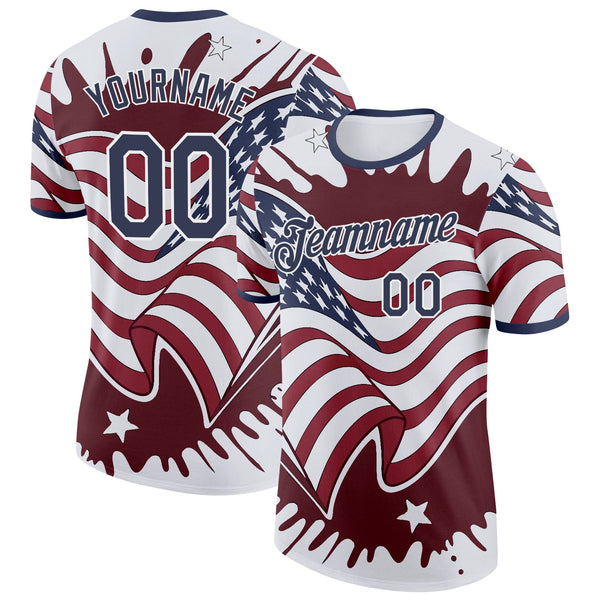 Custom White Blue-Red USA Flag Star Soccer Jersey Performance T-Shirt