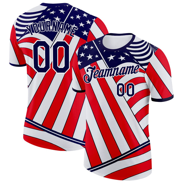 Custom White Blue-Red USA Flag Soccer Jersey Performance T-Shirt