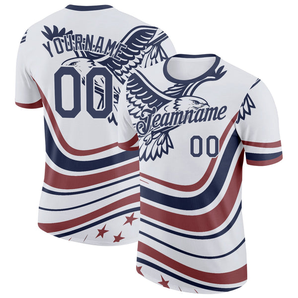 Custom White Blue-Red USA Eagle And Star Soccer Jersey Performance T-Shirt