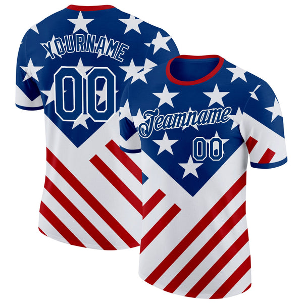 Custom US Navy Blue Red-White American Star Soccer Jersey Performance T-Shirt