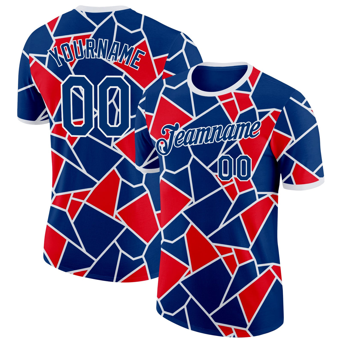 Custom US Navy Blue Red-White American Abstract Geometric Shape Soccer Jersey Performance T-Shirt