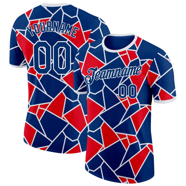 Custom US Navy Blue Red-White American Abstract Geometric Shape Soccer Jersey Performance T-Shirt