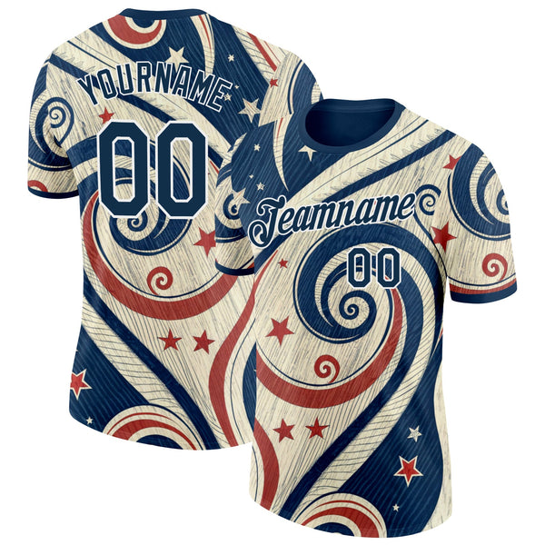 Custom Cream Blue Red-White American Star Soccer Jersey Performance T-Shirt