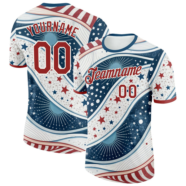 Custom White Red-Blue American Star Soccer Jersey Performance T-Shirt