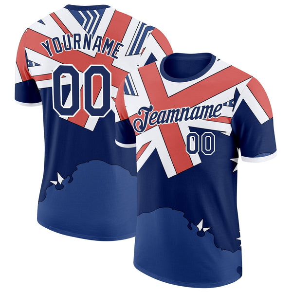 Custom Blue Navy Red-White Australian Flag Soccer Jersey Performance T-Shirt