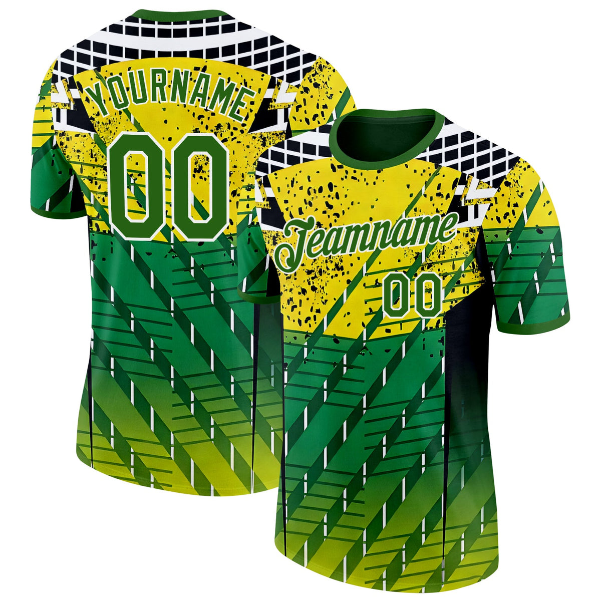 Custom Green Yellow Black-White Australian Soccer Jersey Performance T-Shirt