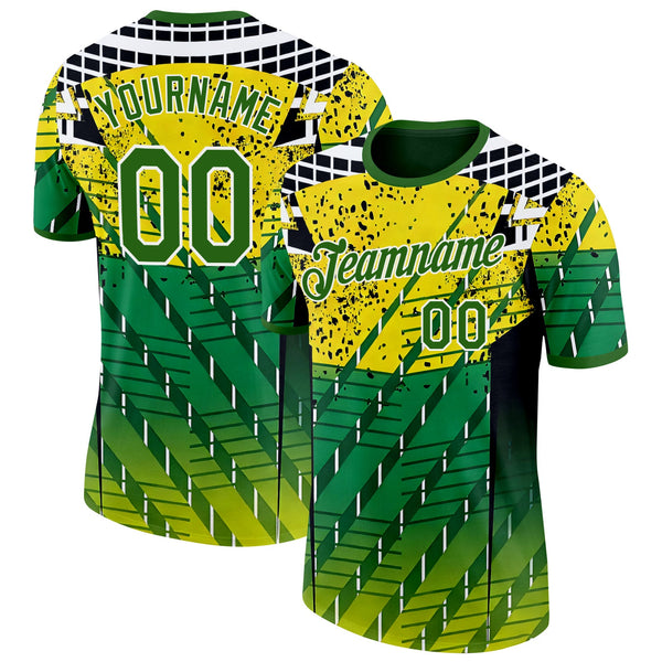 Custom Green Yellow Black-White Australian Soccer Jersey Performance T-Shirt