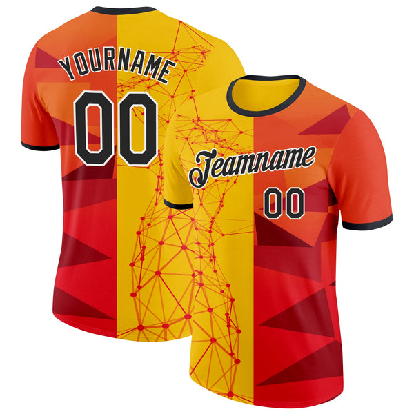 Custom Red Black Yellow-White Turkey Soccer Jersey Performance T-Shirt