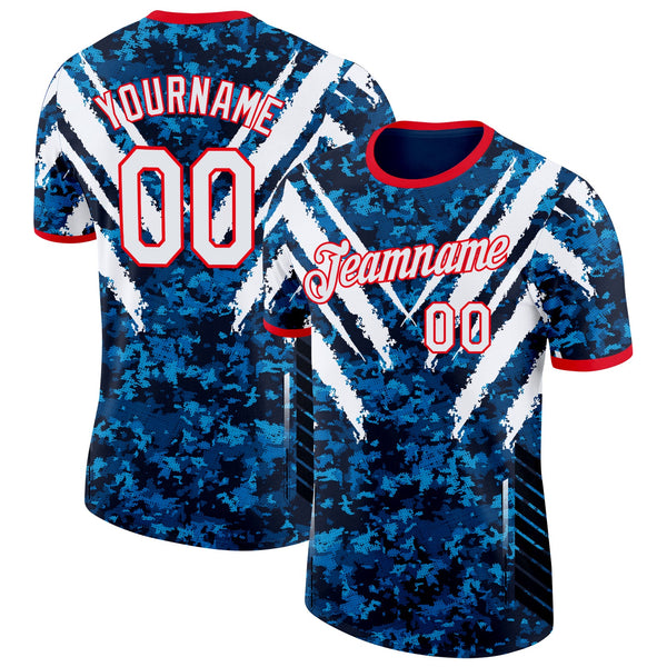 Custom Blue White-Fire Red Slovakia Soccer Jersey Performance T-Shirt