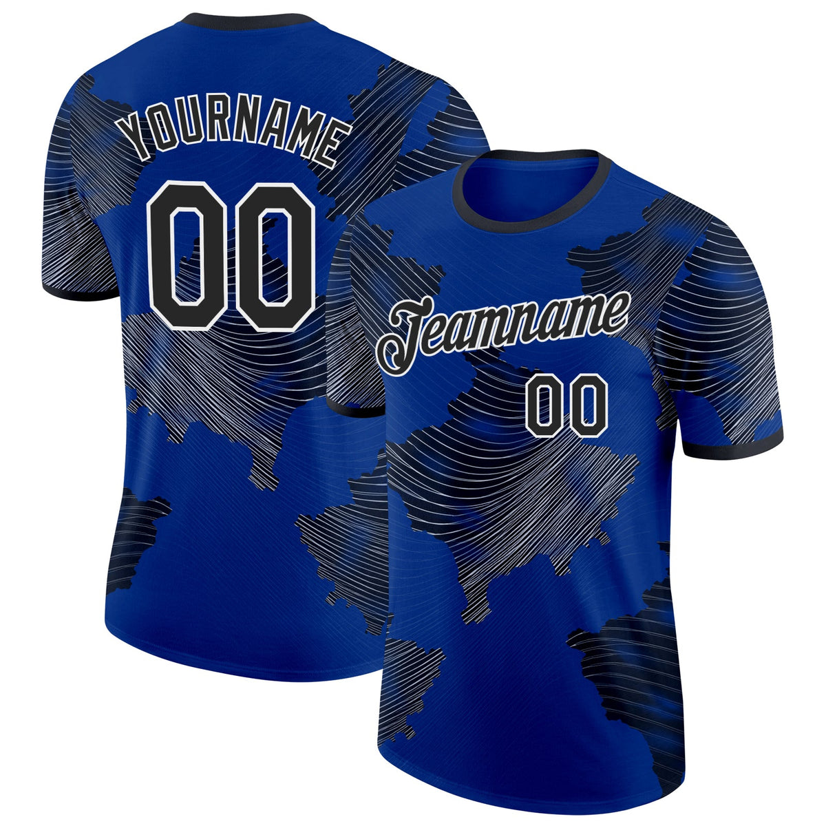 Custom Royal Black-White Kosovo Soccer Jersey Performance T-Shirt