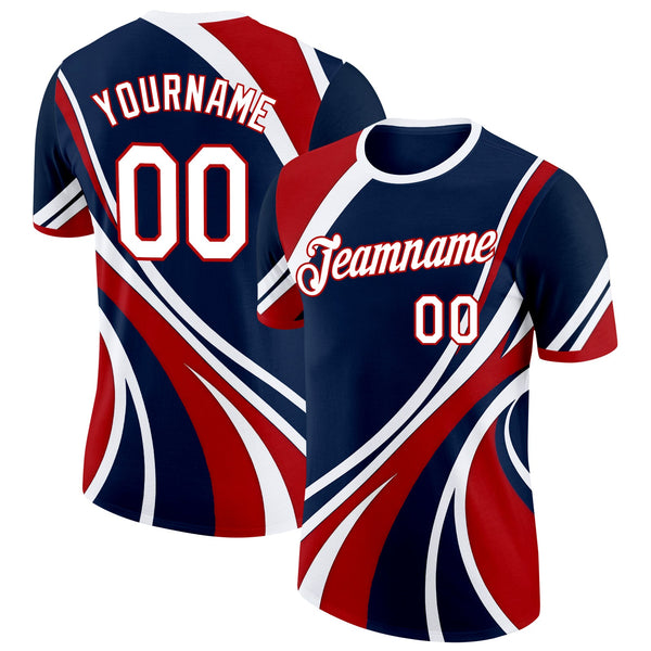 Custom Blue White-Red USA Flag Soccer Jersey Performance T-Shirt