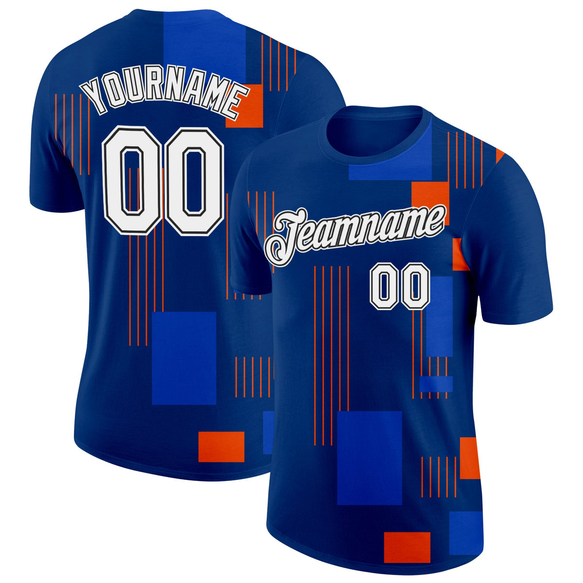 Custom Blue White Orange-Black Netherlands Geometric Shapes Soccer Jersey Performance T-Shirt