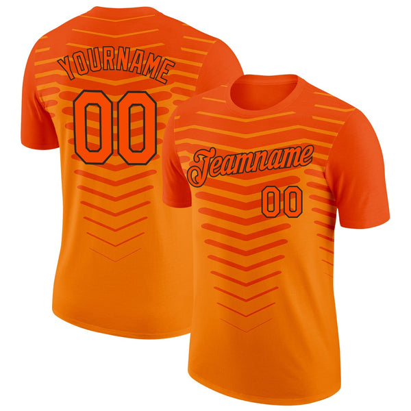 Custom Orange Black Netherlands Line Soccer Jersey Performance T-Shirt