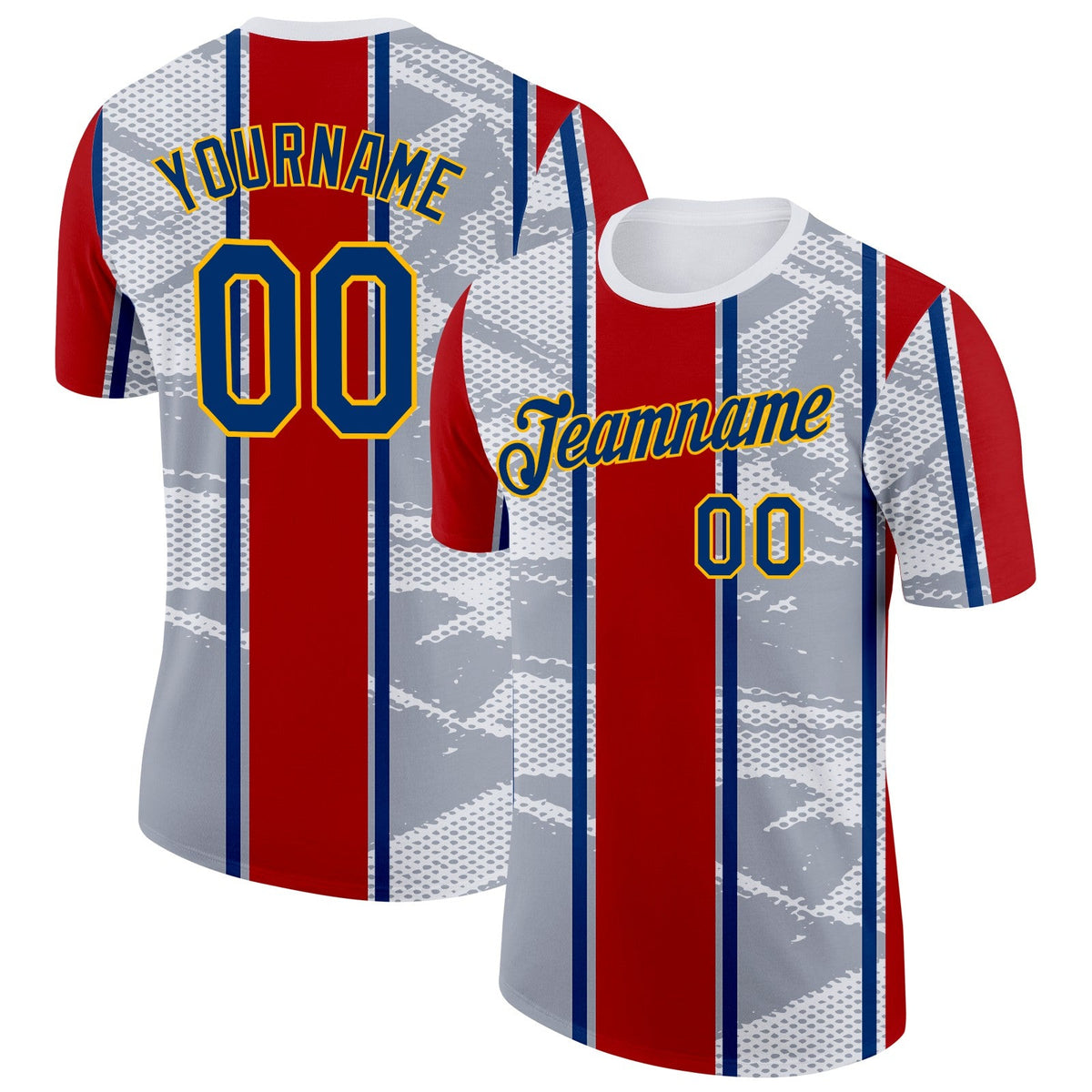 Custom White US Navy Blue Gray Red-Gold Netherlands Line Soccer Jersey Performance T-Shirt