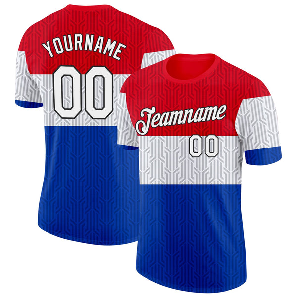 Custom Red White Blue-Black Netherlands Line Soccer Jersey Performance T-Shirt