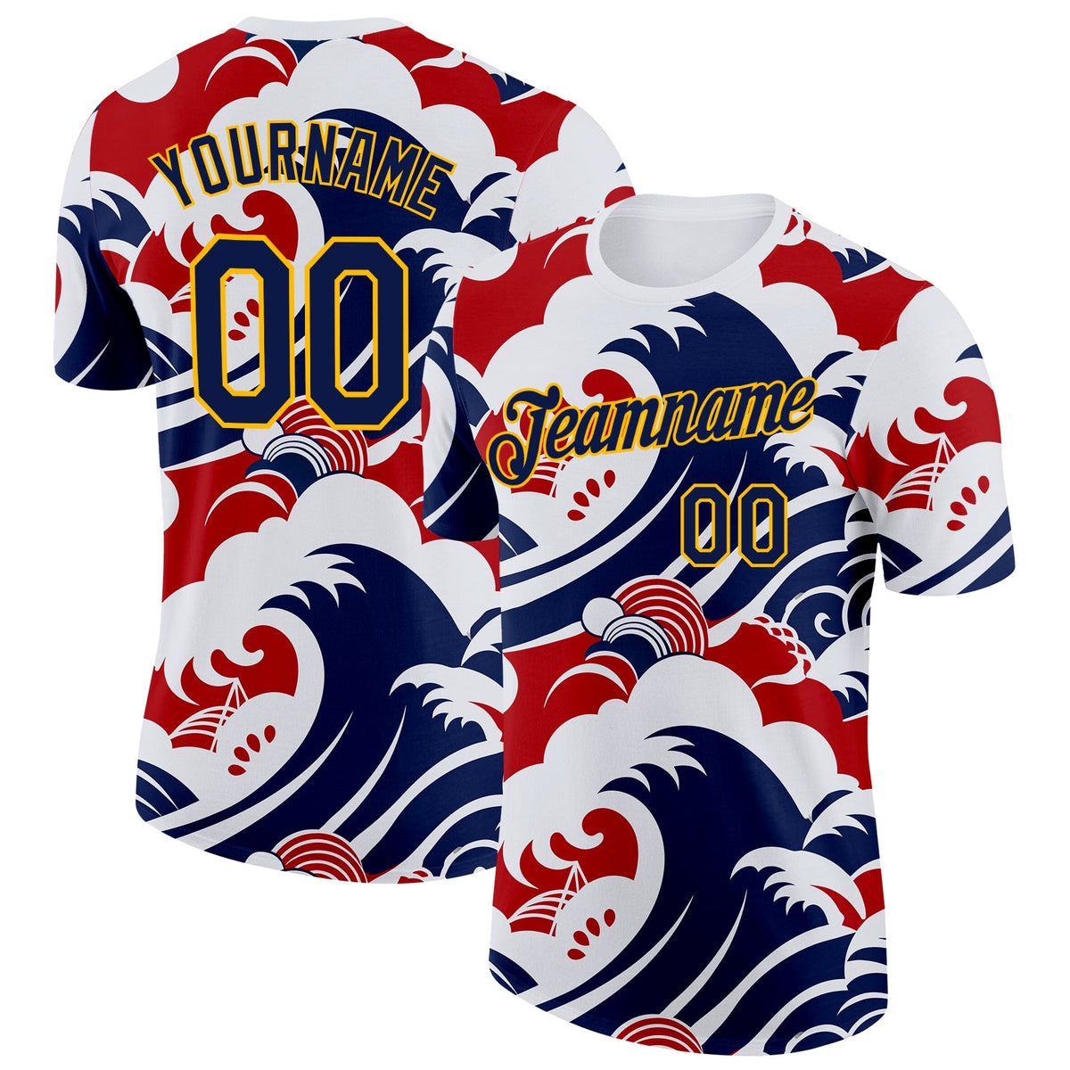 Custom White Navy Red-Gold Netherlands Waves Soccer Jersey Performance T-Shirt