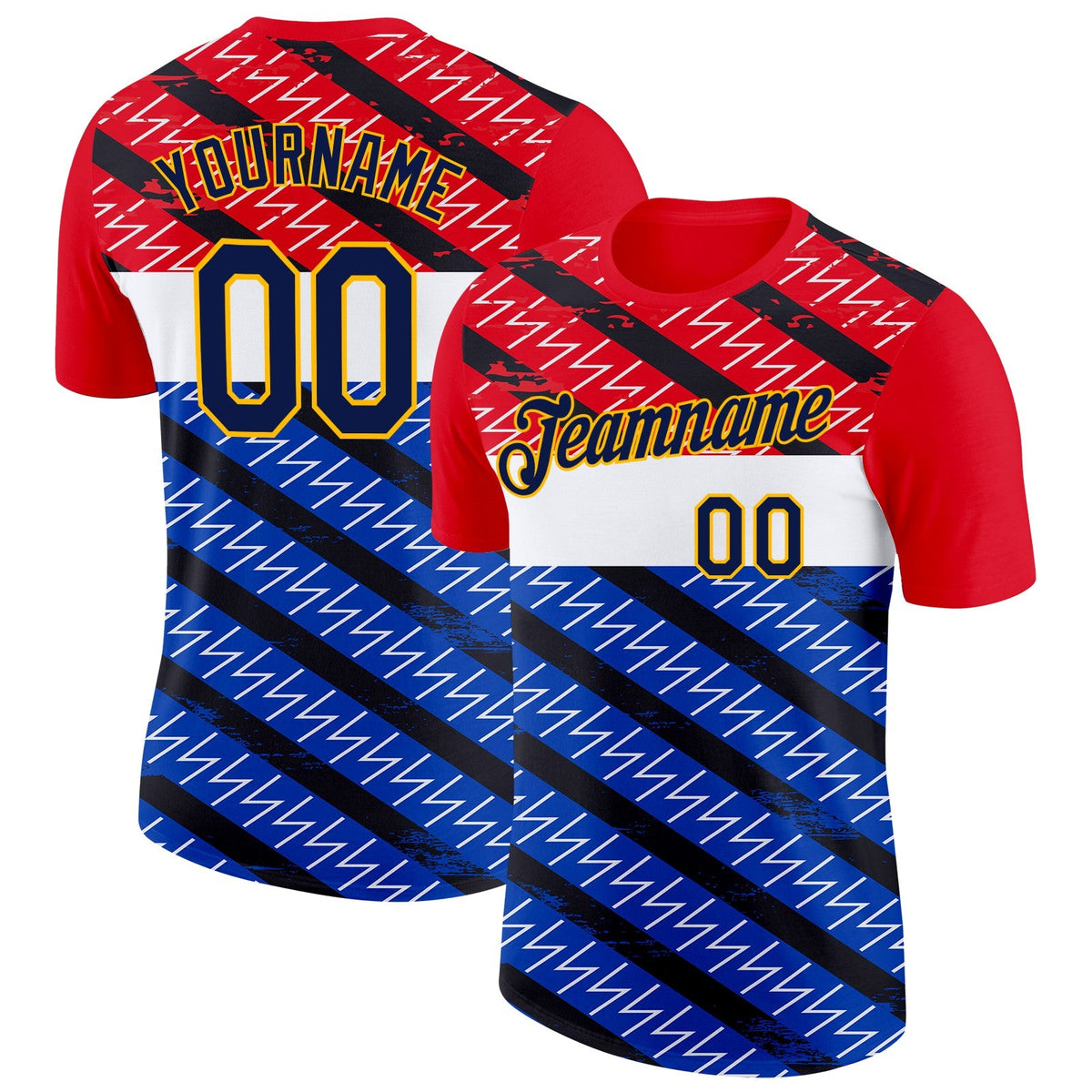 Custom Red Navy Blue Black Gold-White Netherlands Line Soccer Jersey Performance T-Shirt