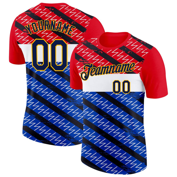 Custom Red Navy Blue Black Gold-White Netherlands Line Soccer Jersey Performance T-Shirt