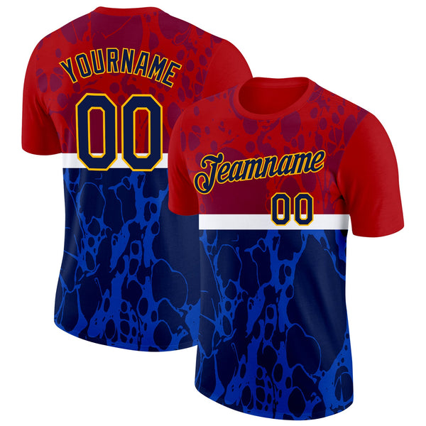 Custom Red Navy Blue Black Gold-White Netherlands Splash Soccer Jersey Performance T-Shirt