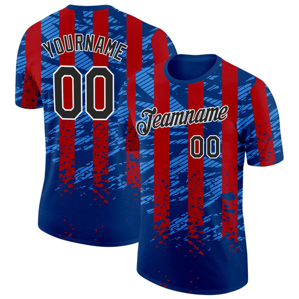 Custom Blue Black Red-White Netherlands Line Splash Soccer Jersey Performance T-Shirt