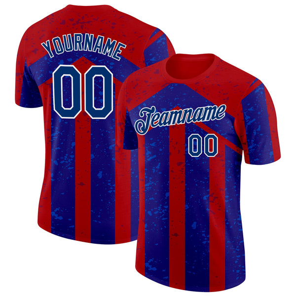 Custom Red US Navy Blue-White Netherlands Line Splash Soccer Jersey Performance T-Shirt